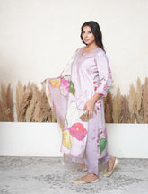 Lilac digital print embroidered suit set
